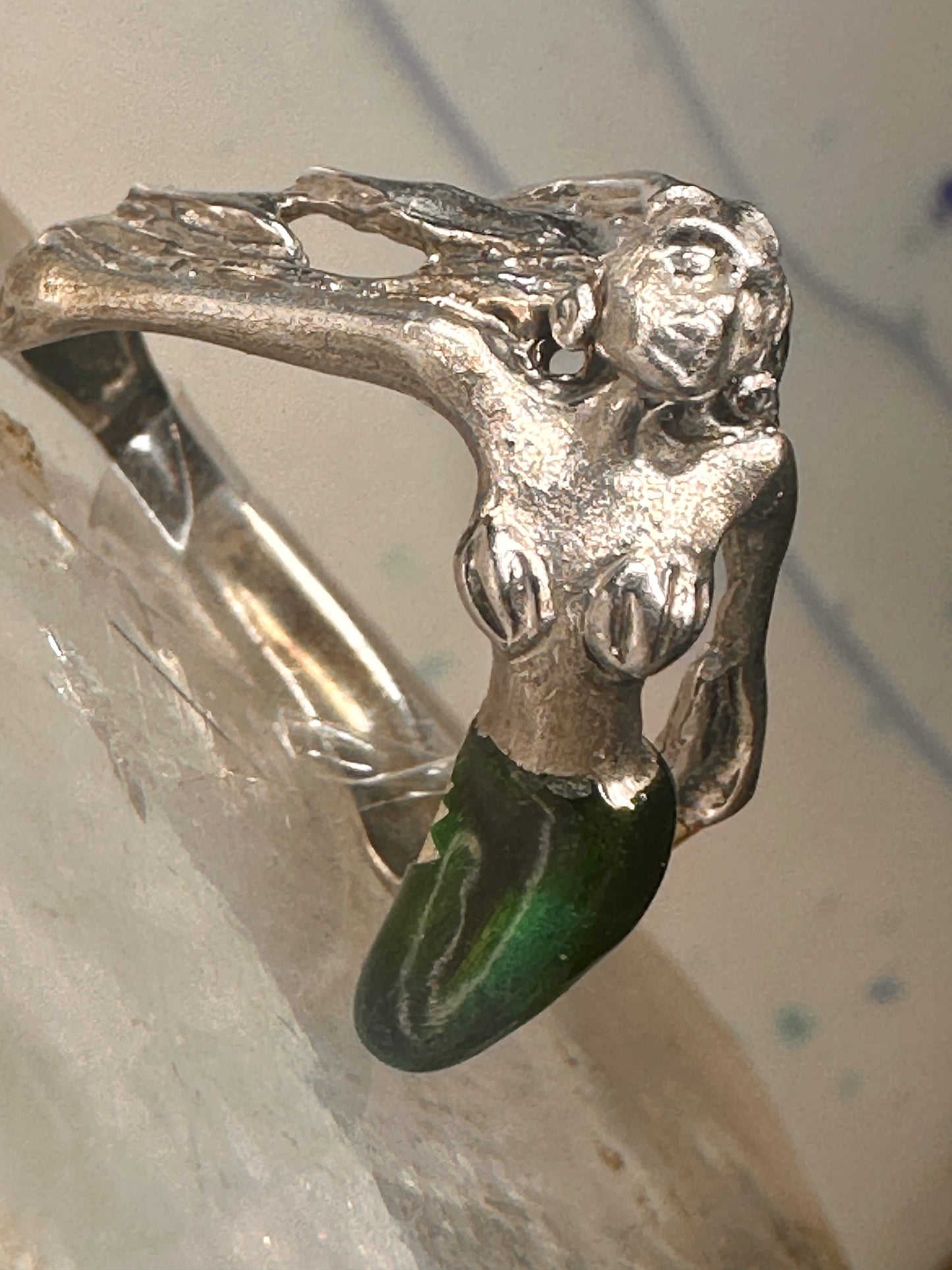 Mermaid ring nude lady band size 8 sterling silver women