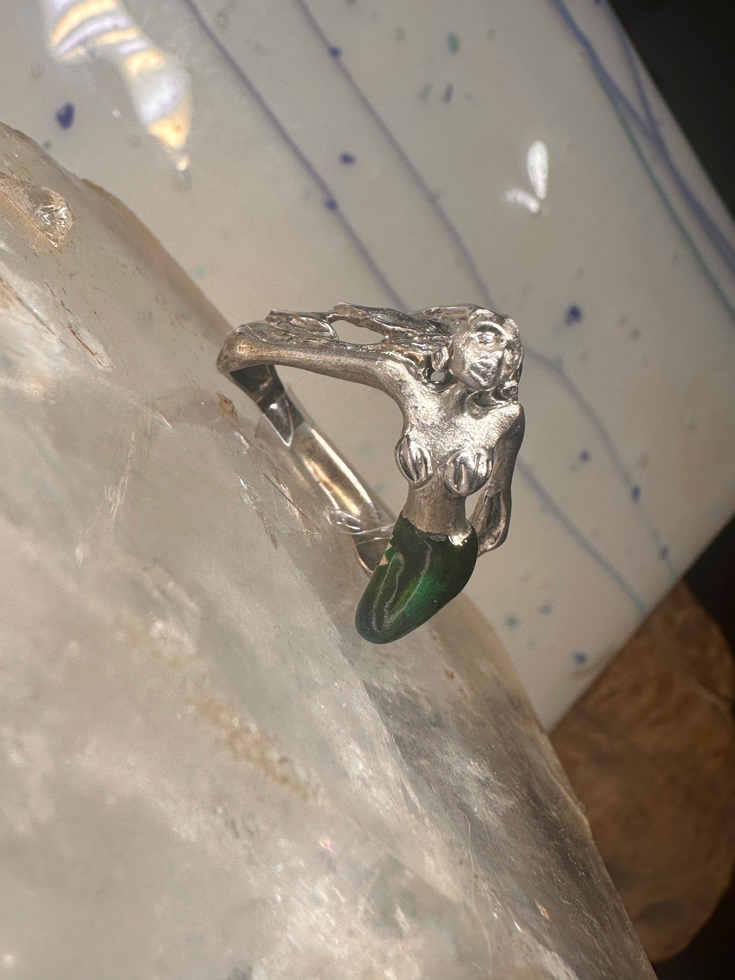 Mermaid ring nude lady band size 8 sterling silver women