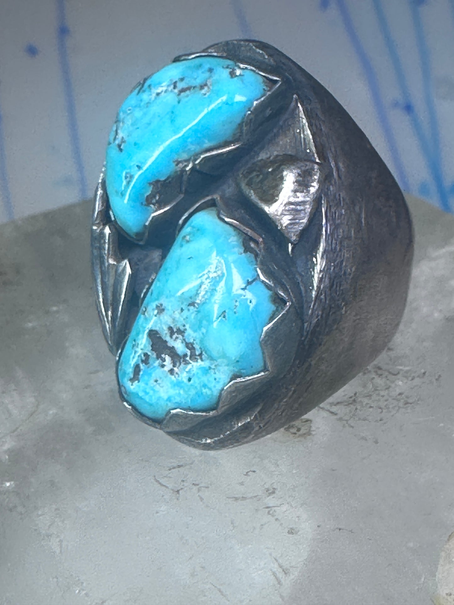 Navajo turquoise ring Heavy band sterling silver size 9 women men