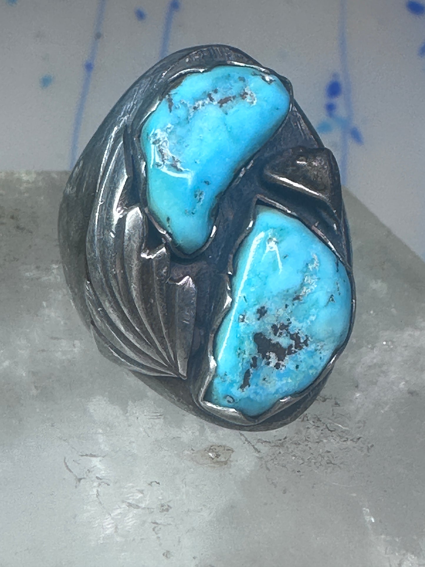 Navajo turquoise ring Heavy band sterling silver size 9 women men