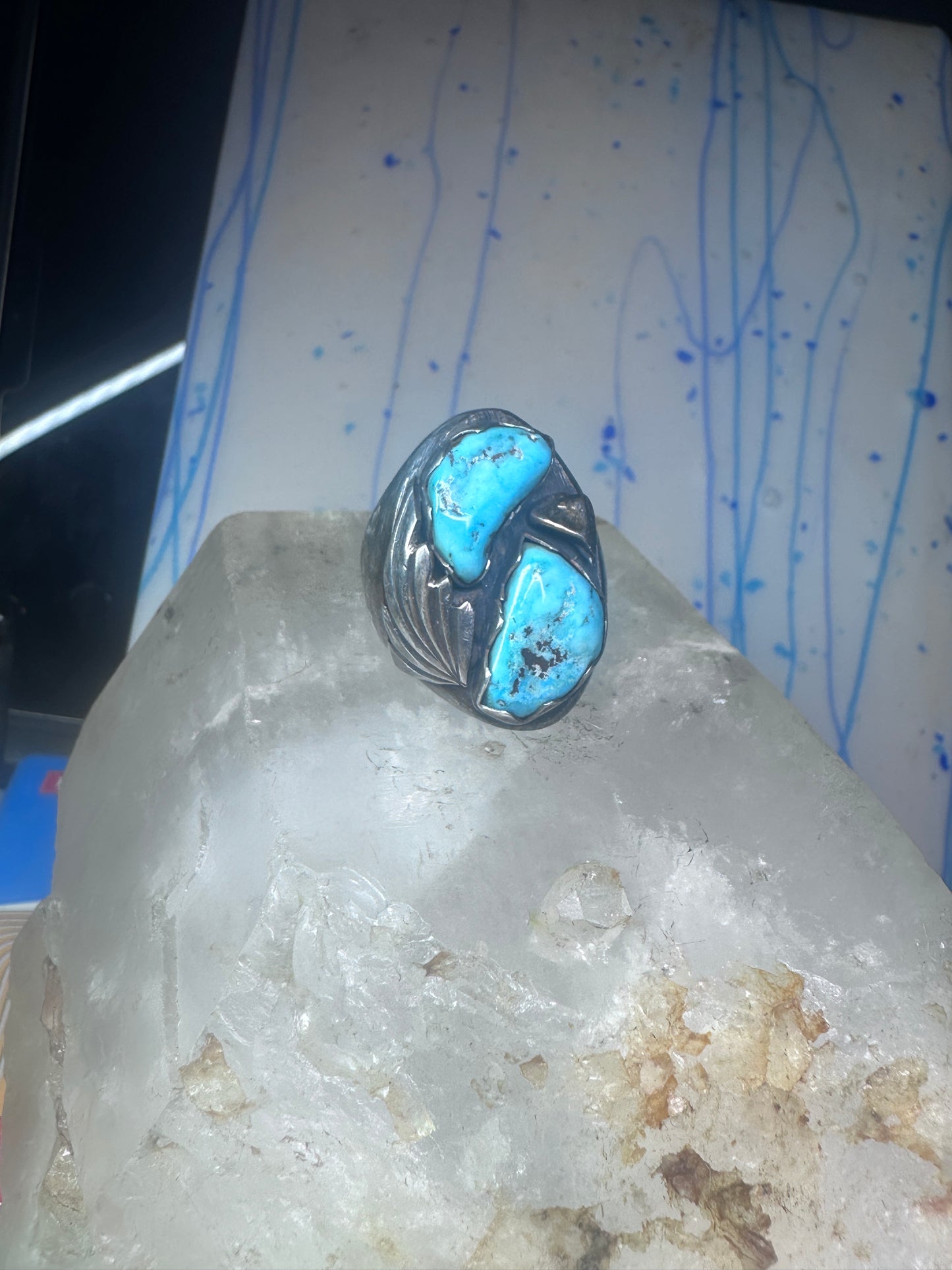 Navajo turquoise ring Heavy band sterling silver size 9 women men