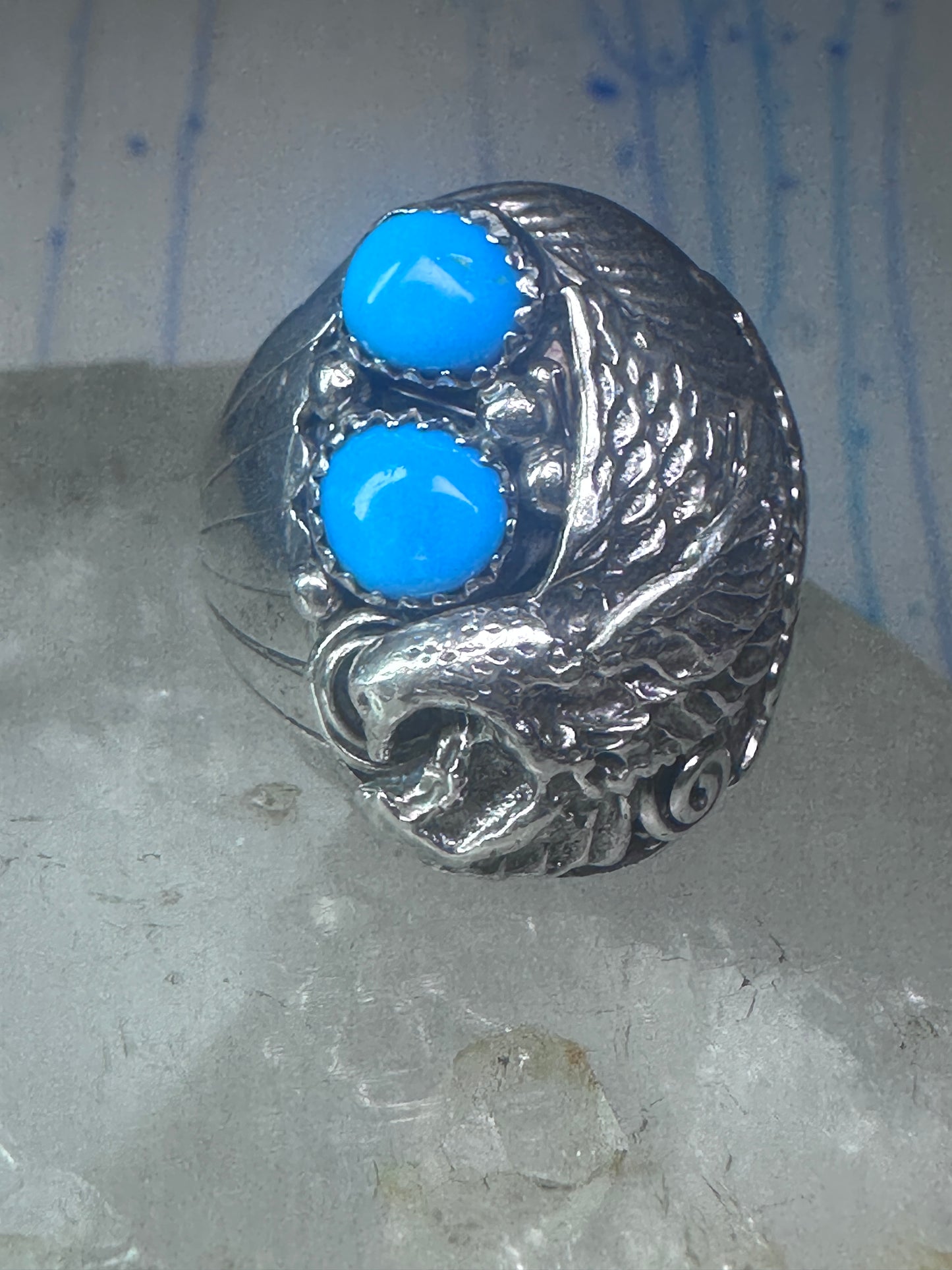 Navajo turquoise Eagle ring vintage heavy band sterling silver size 11.75 women men