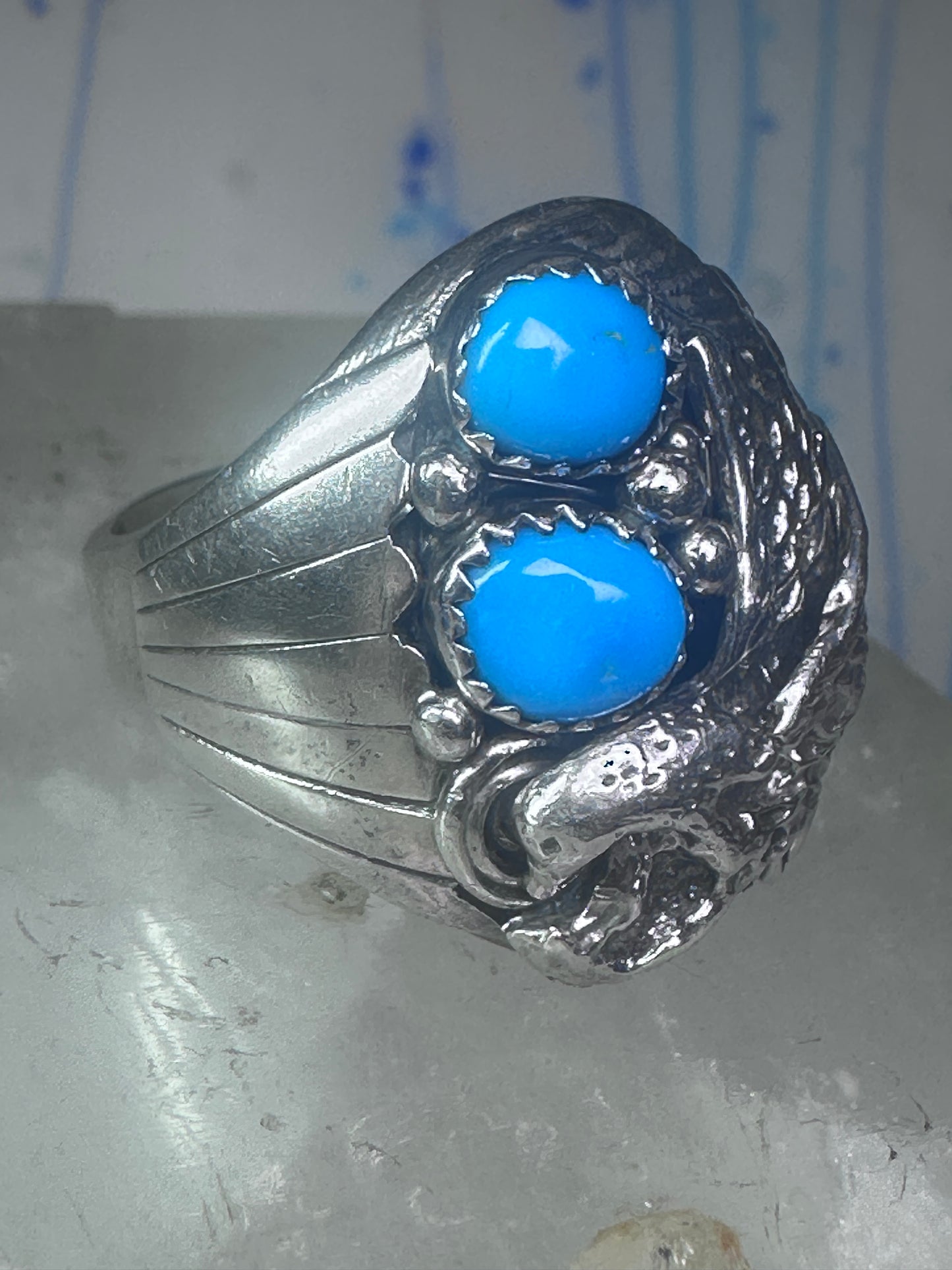 Navajo turquoise Eagle ring vintage heavy band sterling silver size 11.75 women men