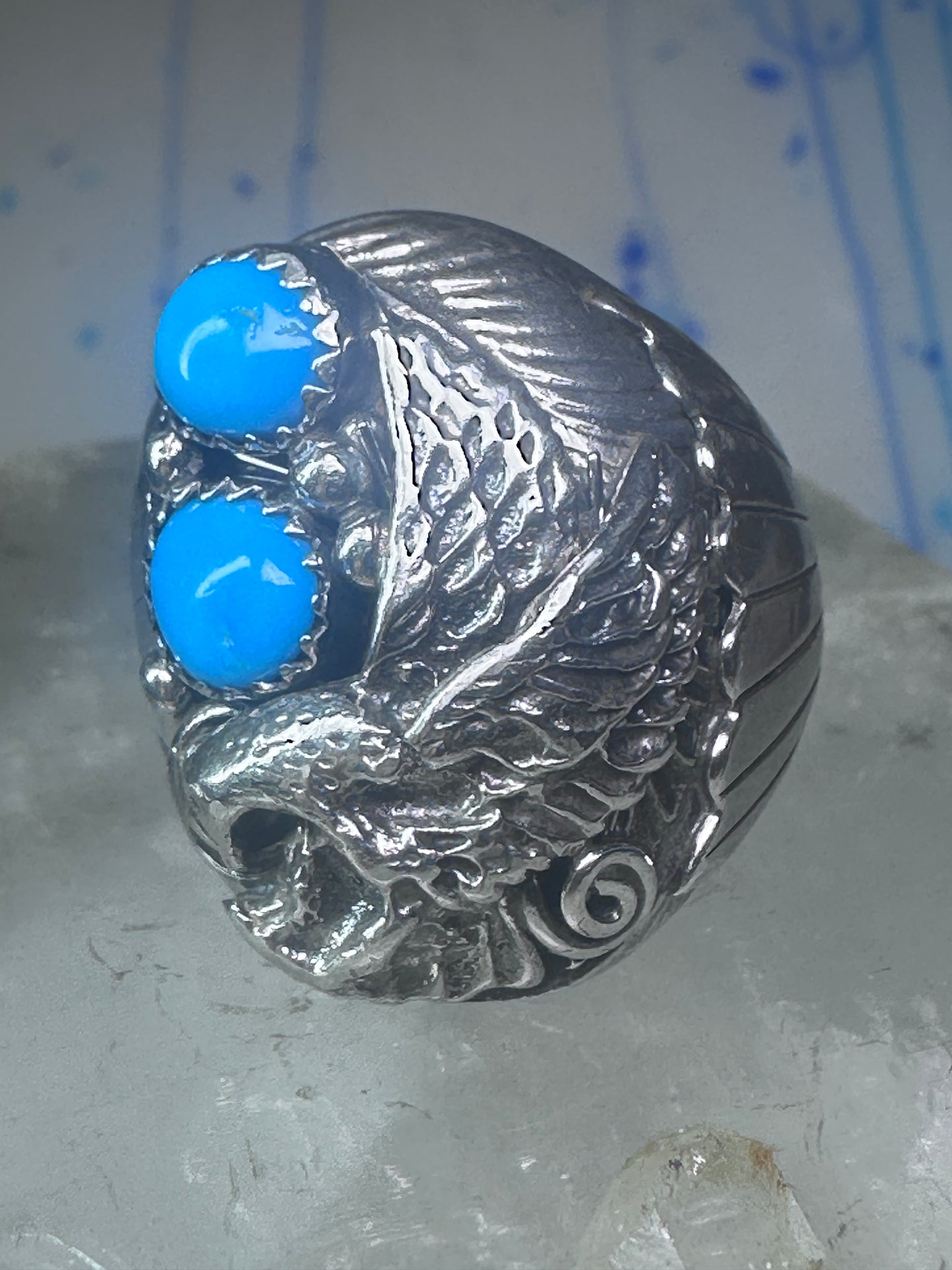 Navajo turquoise Eagle ring vintage heavy band sterling silver size 11.75 women men