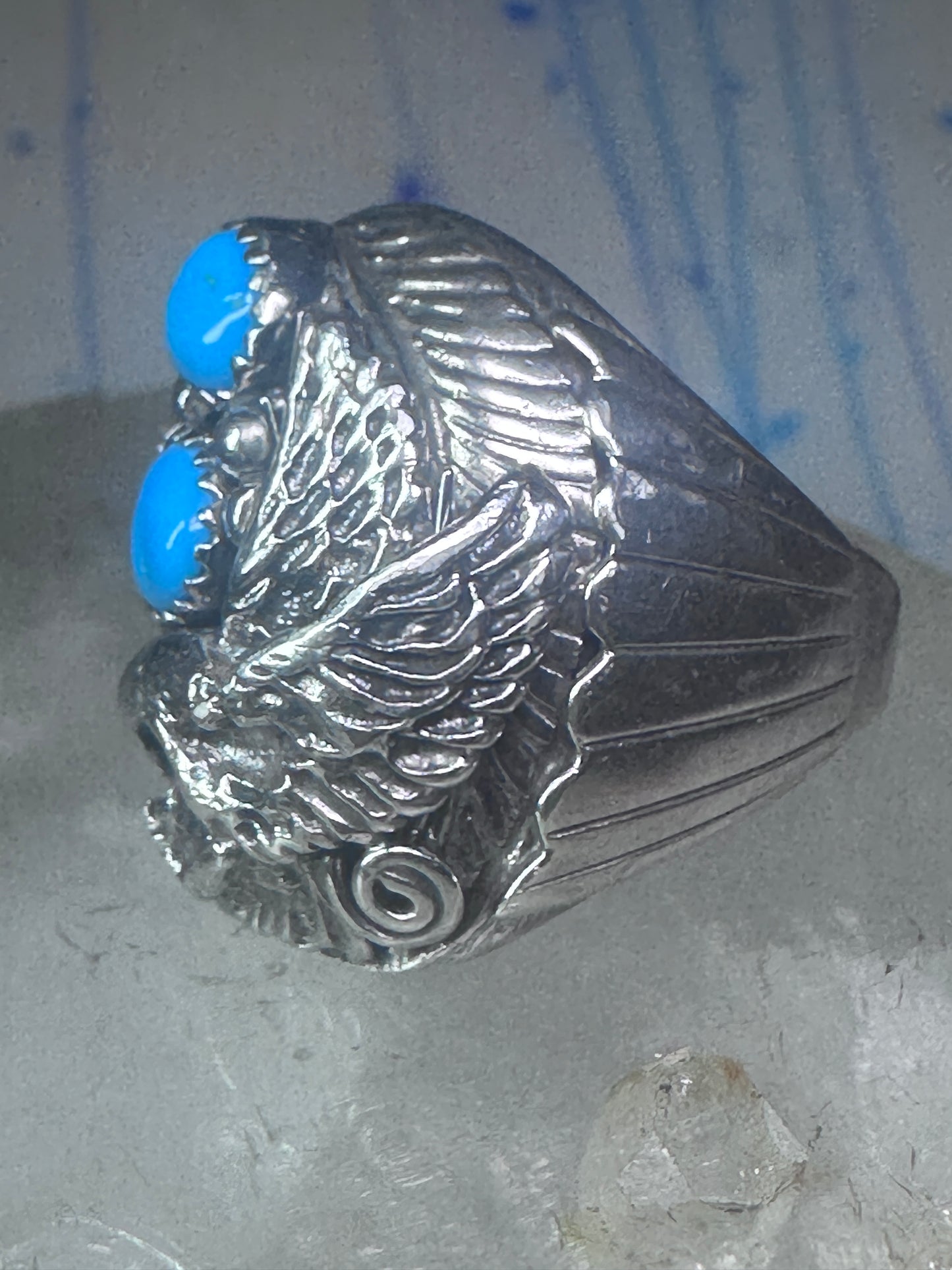 Navajo turquoise Eagle ring vintage heavy band sterling silver size 11.75 women men