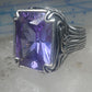 Vintage Sterling Silver Purple Amethyst Glass Cocktail Ring  Size 10.75 925