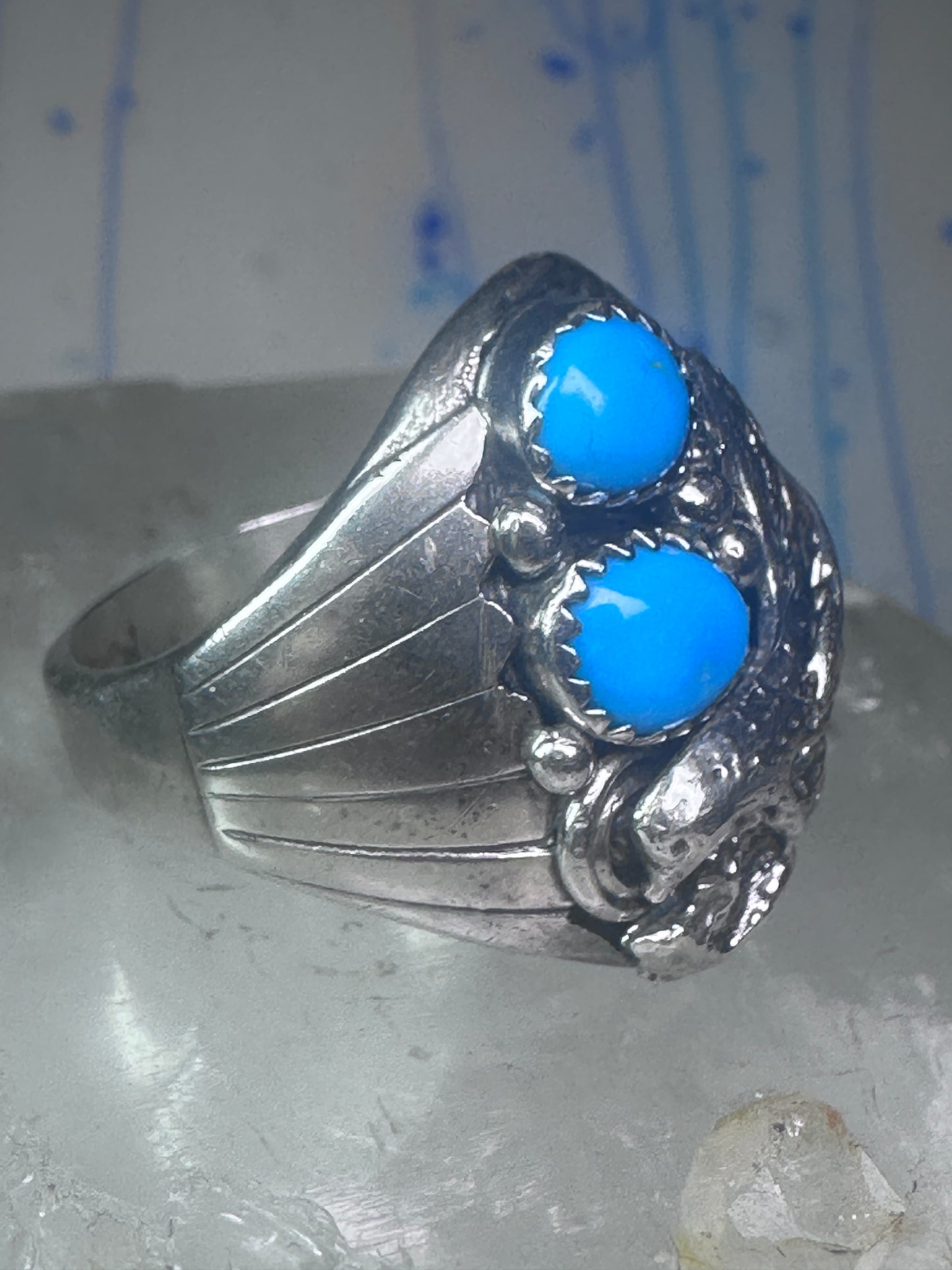 Navajo turquoise Eagle ring vintage heavy band sterling silver size 11.75 women men