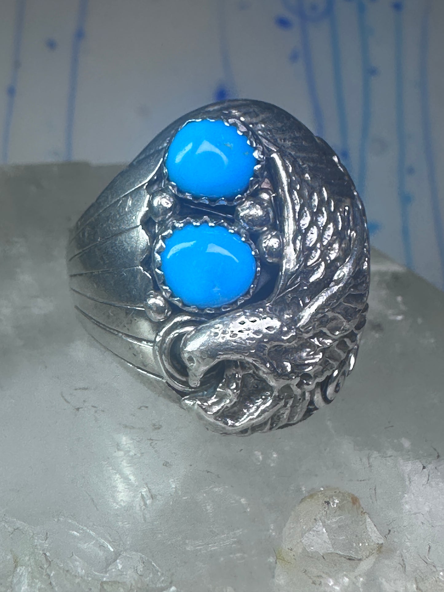 Navajo turquoise Eagle ring vintage heavy band sterling silver size 11.75 women men