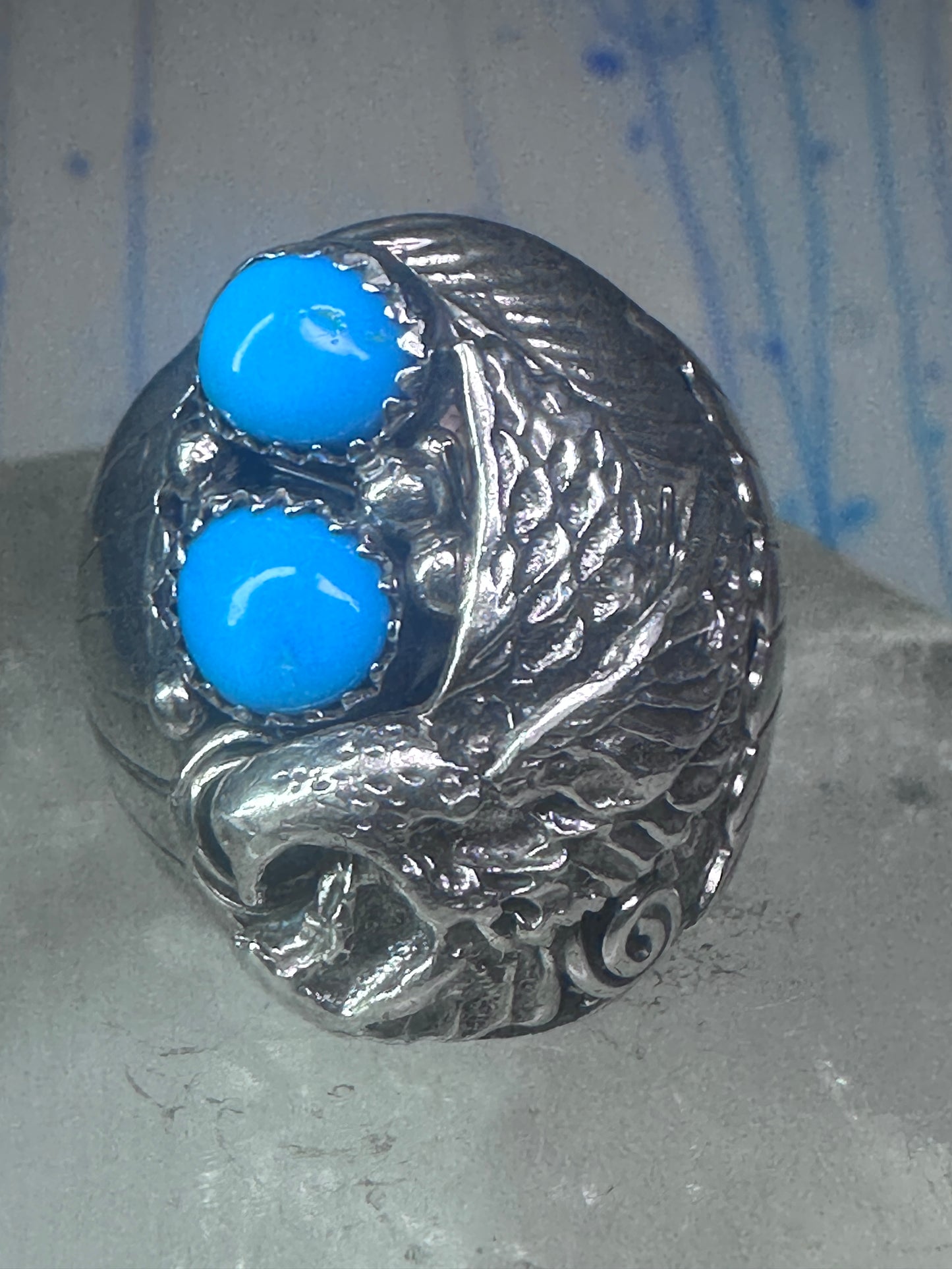 Navajo turquoise Eagle ring vintage heavy band sterling silver size 11.75 women men