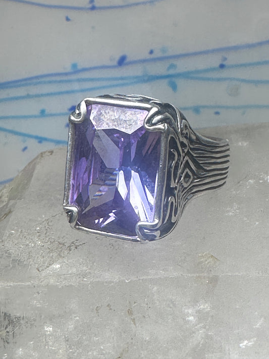 Vintage Sterling Silver Purple Amethyst Glass Cocktail Ring  Size 10.75 925