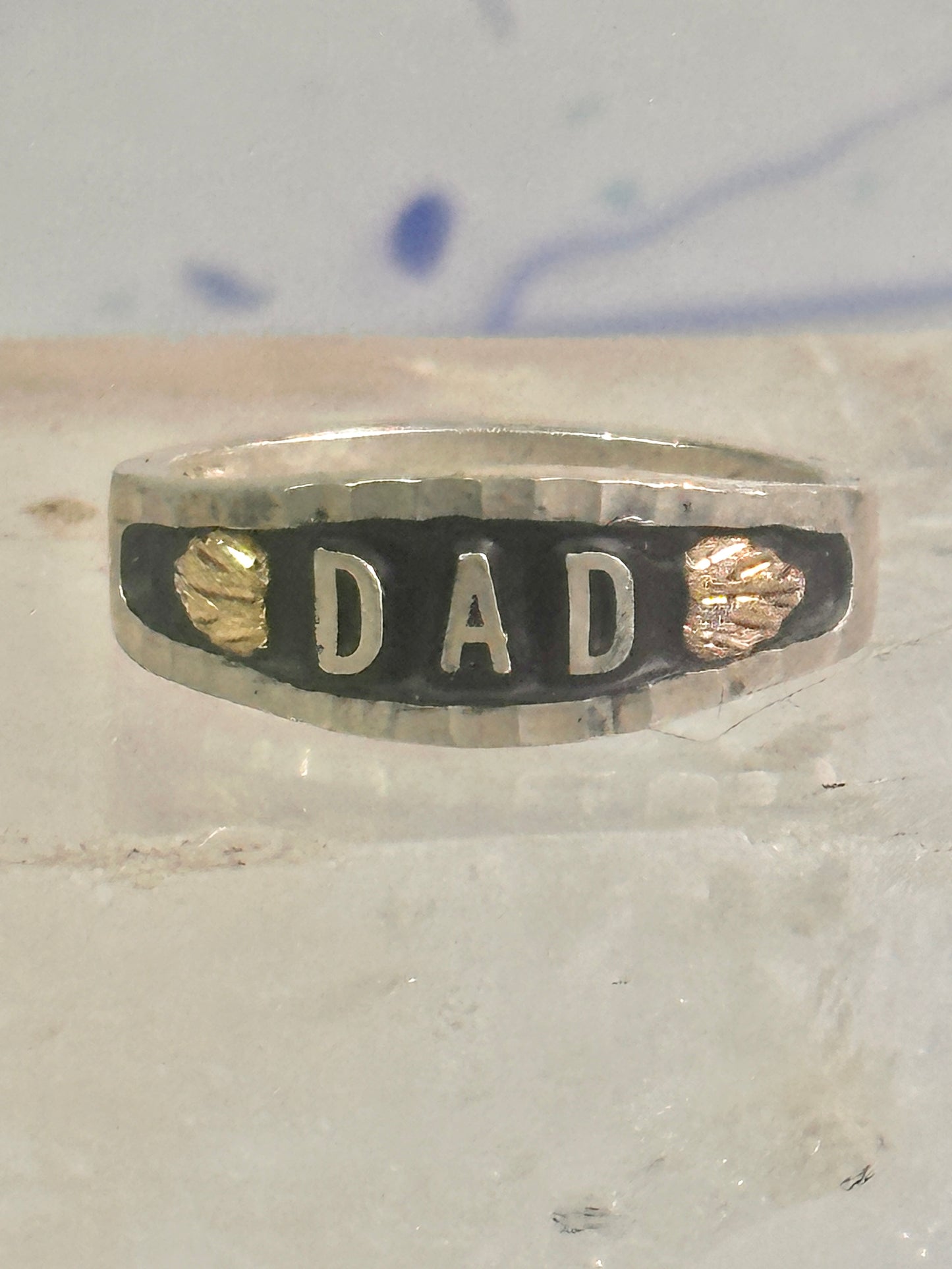 Dad ring Fathers Day Band leaves Size 8 sterling silver men