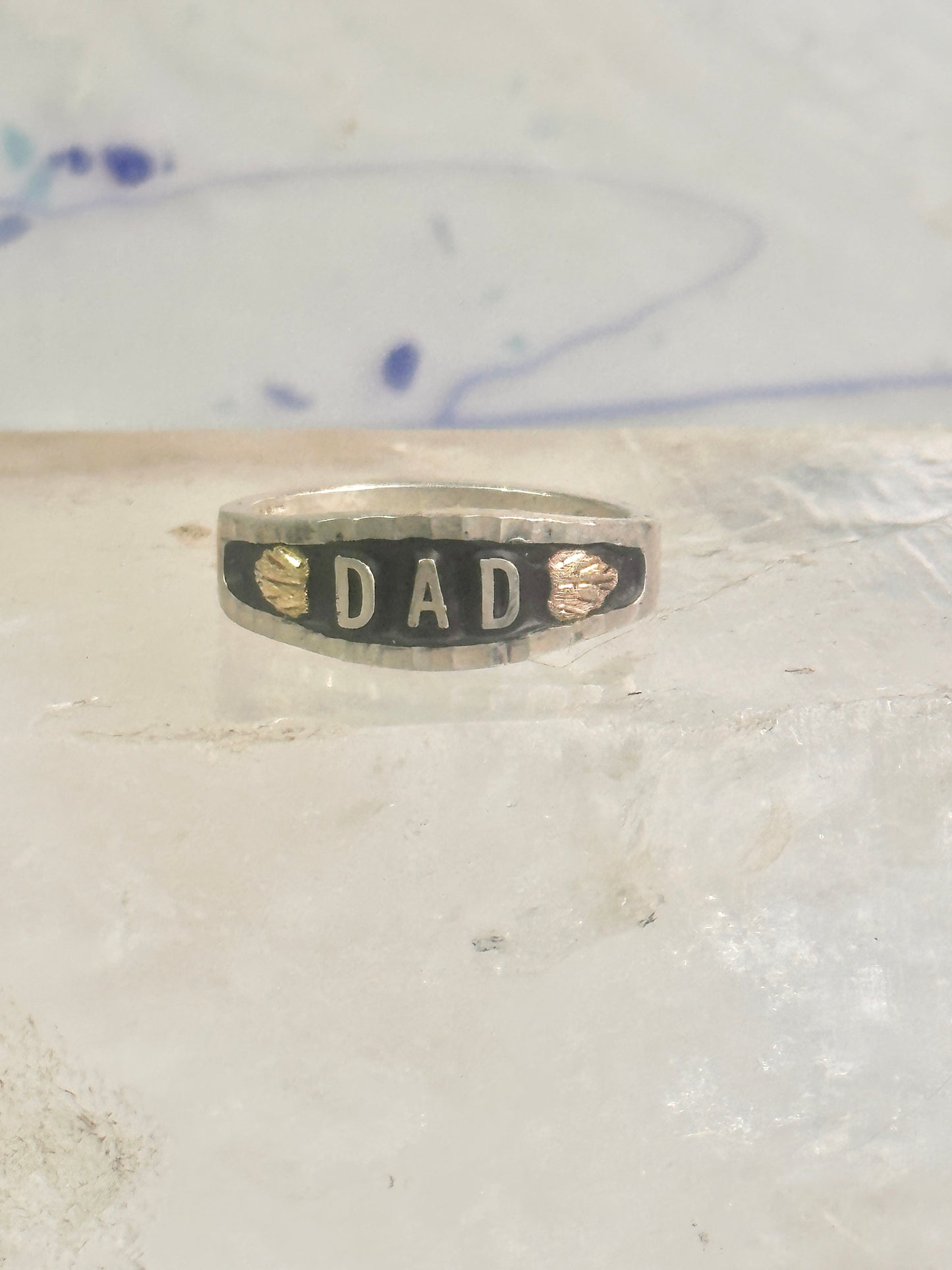 Dad ring Fathers Day Band leaves Size 8 sterling silver men