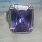 Vintage Sterling Silver Purple Amethyst Glass Cocktail Ring  Size 10.75 925