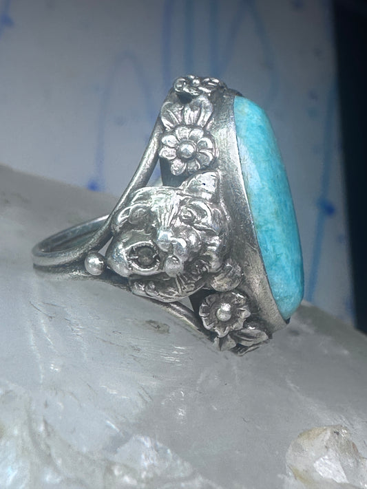 Art Deco Edwardian tiger ring Amazonite floral flowers sterling silver size 3 women girls