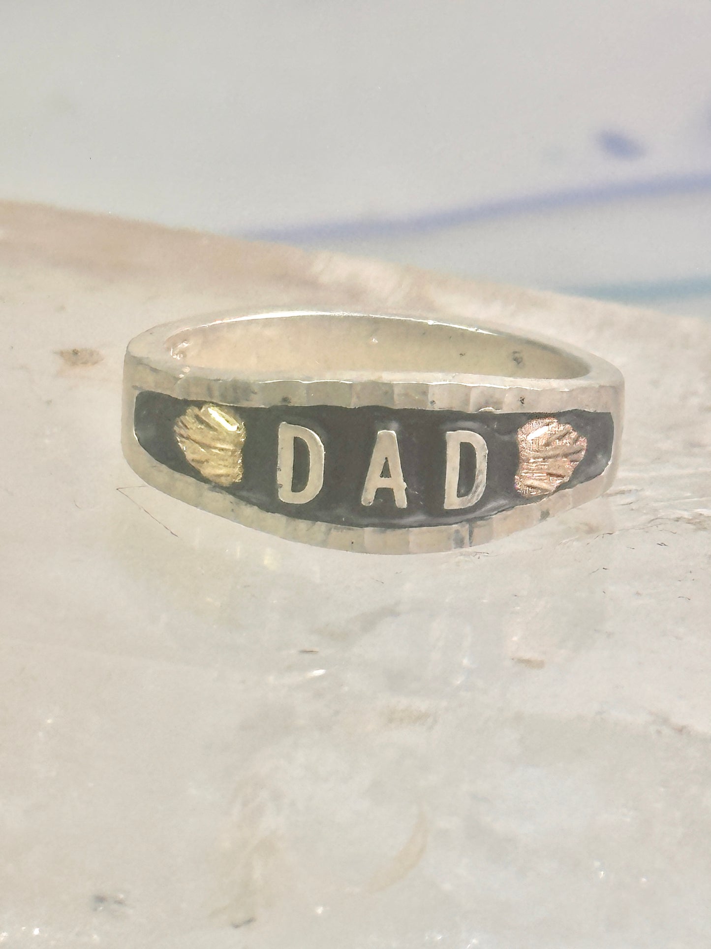 Dad ring Fathers Day Band leaves Size 8 sterling silver men