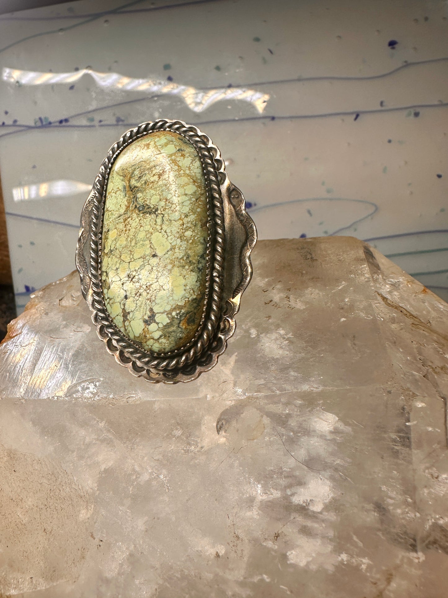 Turquoise ring snakes Navajo sterling silver size 9 women&nbsp;