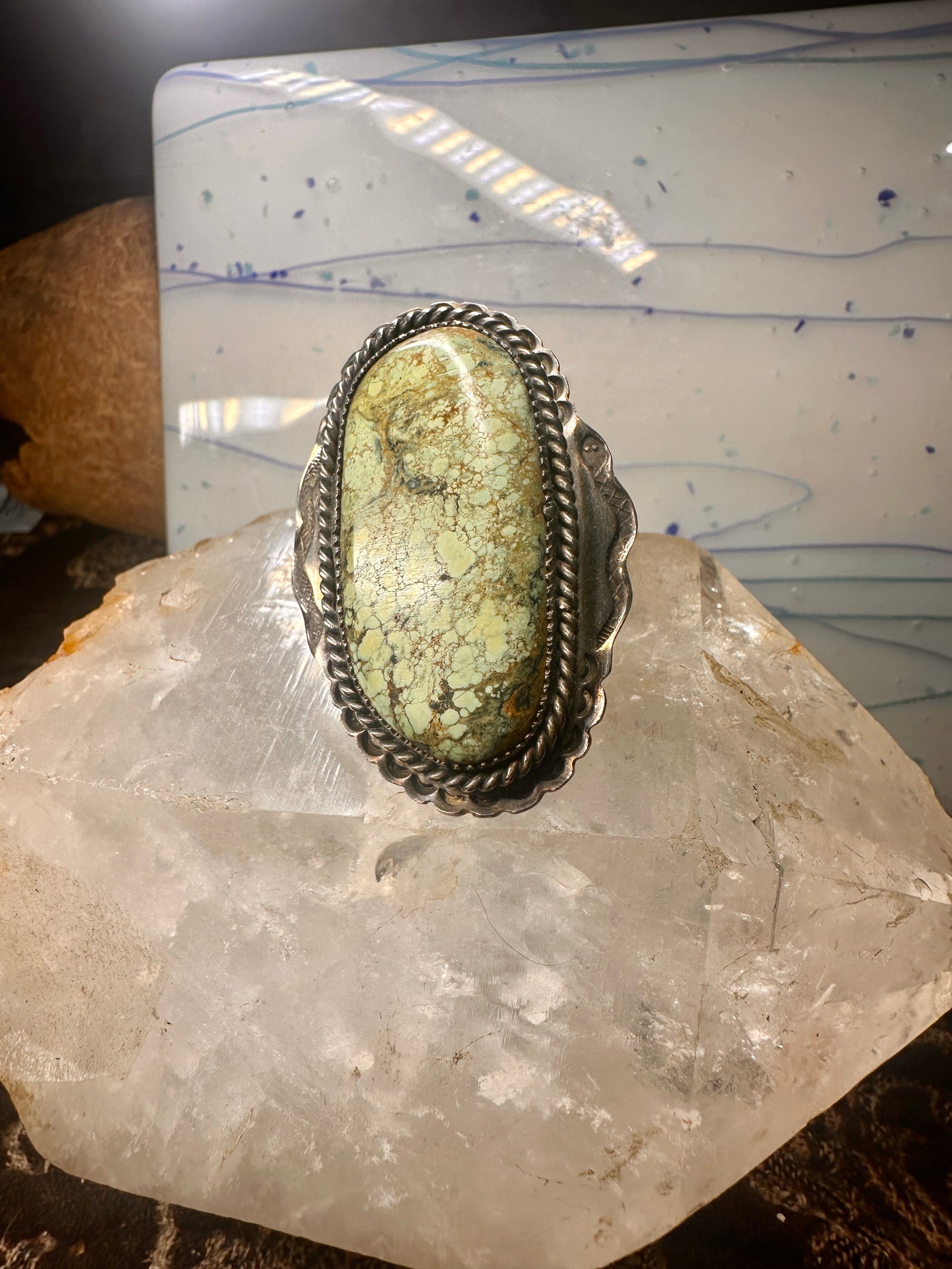 Turquoise ring snakes Navajo sterling silver size 9 women&nbsp;