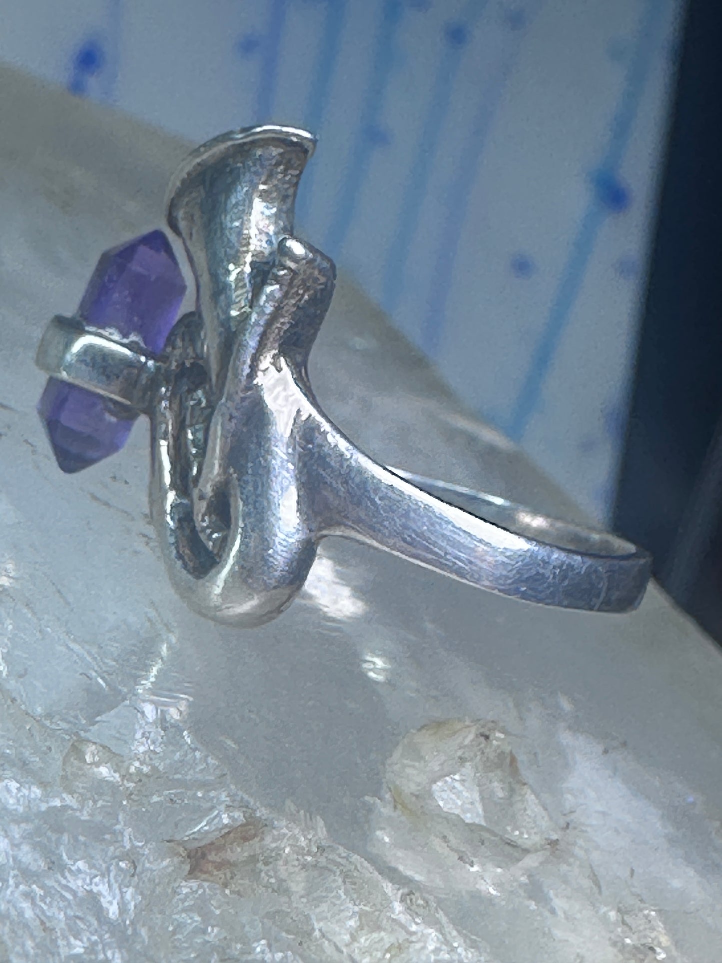 Trumpet ring amethyst horn musical instrument band sterling silver size 7.50 women girls