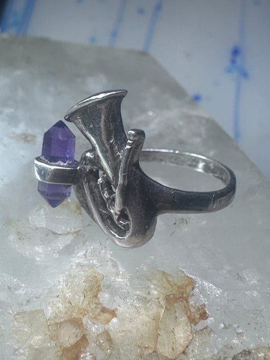 Trumpet ring amethyst horn musical instrument band sterling silver size 7.50 women girls