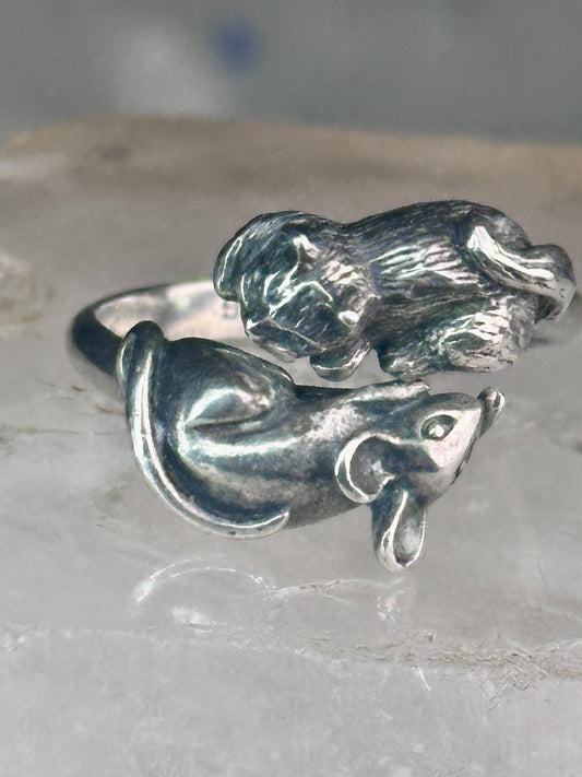 Cat and Mouse ring mouse cat band size 7.50 sterling silver women girls
