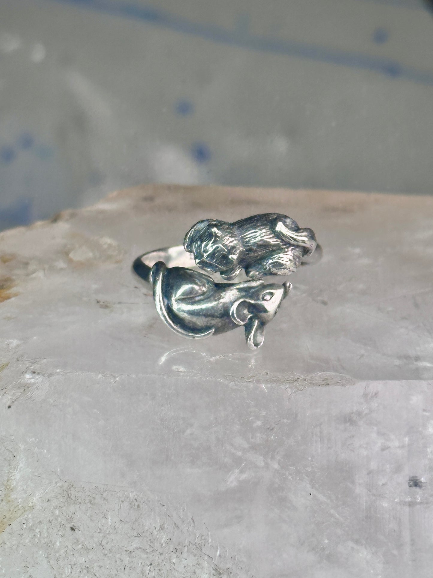 Cat and Mouse ring mouse cat band size 7.50 sterling silver women girls