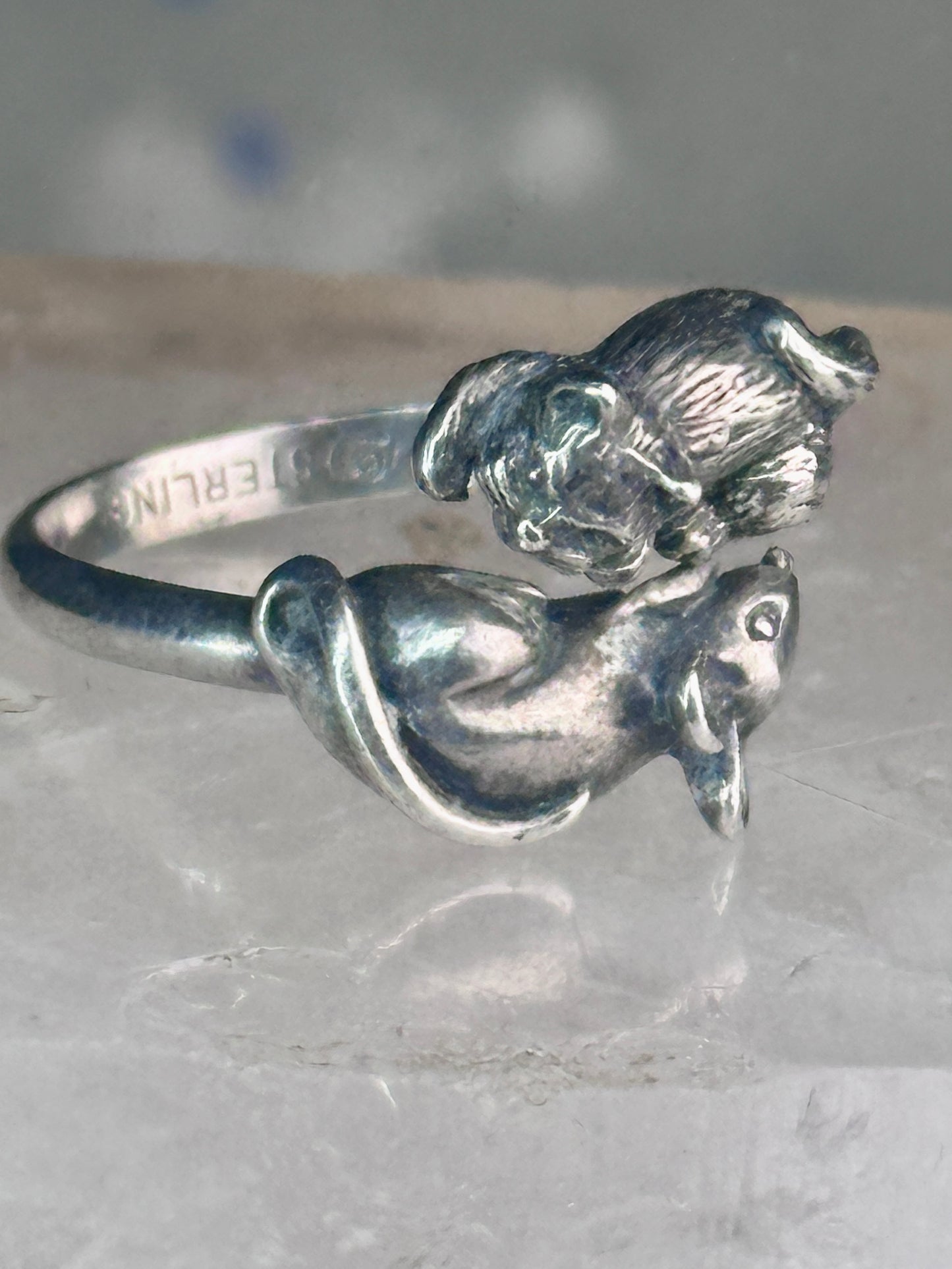 Cat and Mouse ring mouse cat band size 7.50 sterling silver women girls