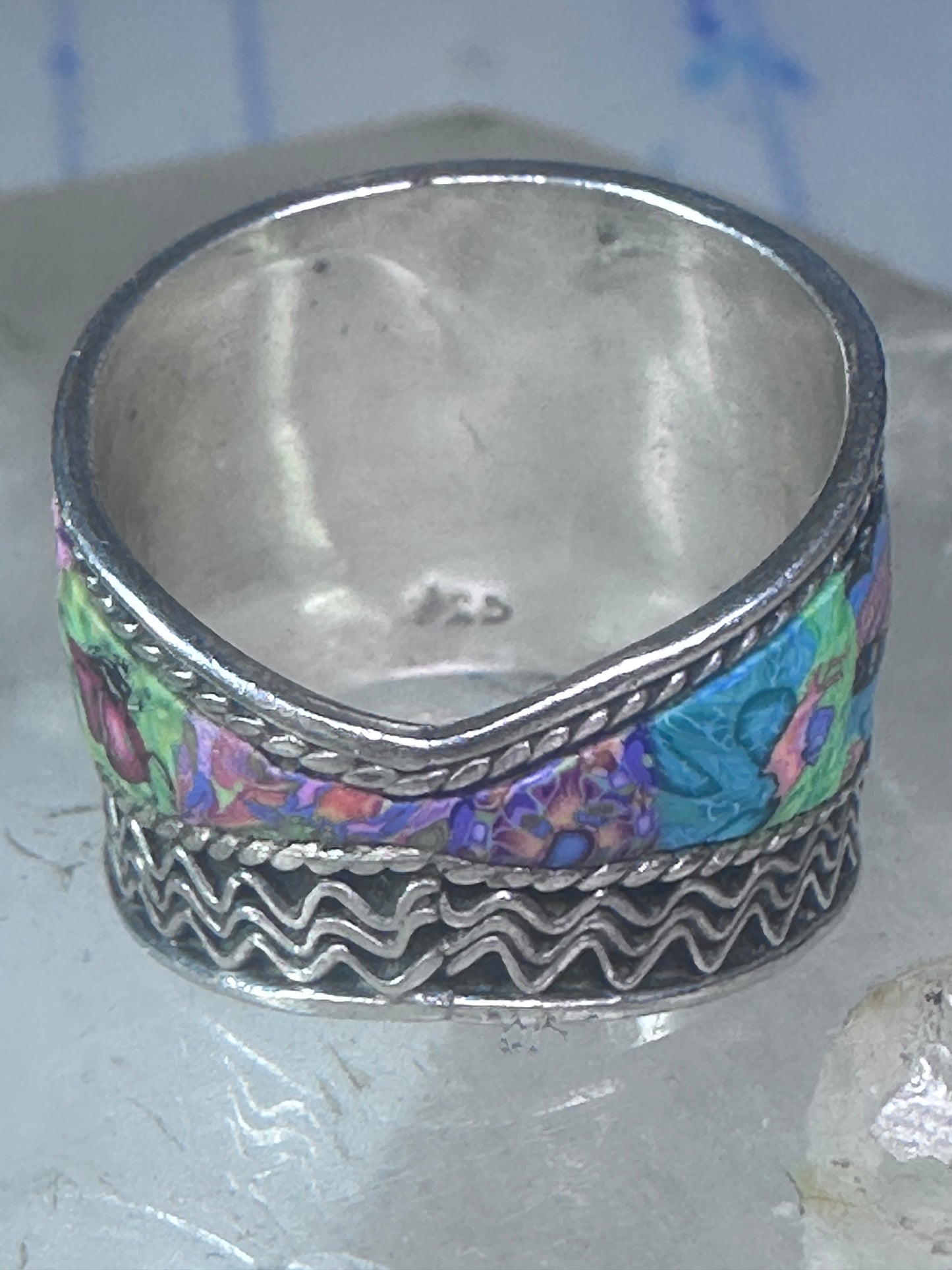 Millefiori ring cigar band rope design glass sterling silver size 5.5 women girls
