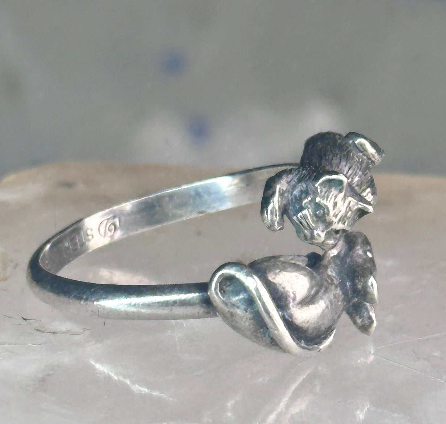 Cat and Mouse ring mouse cat band size 7.50 sterling silver women girls