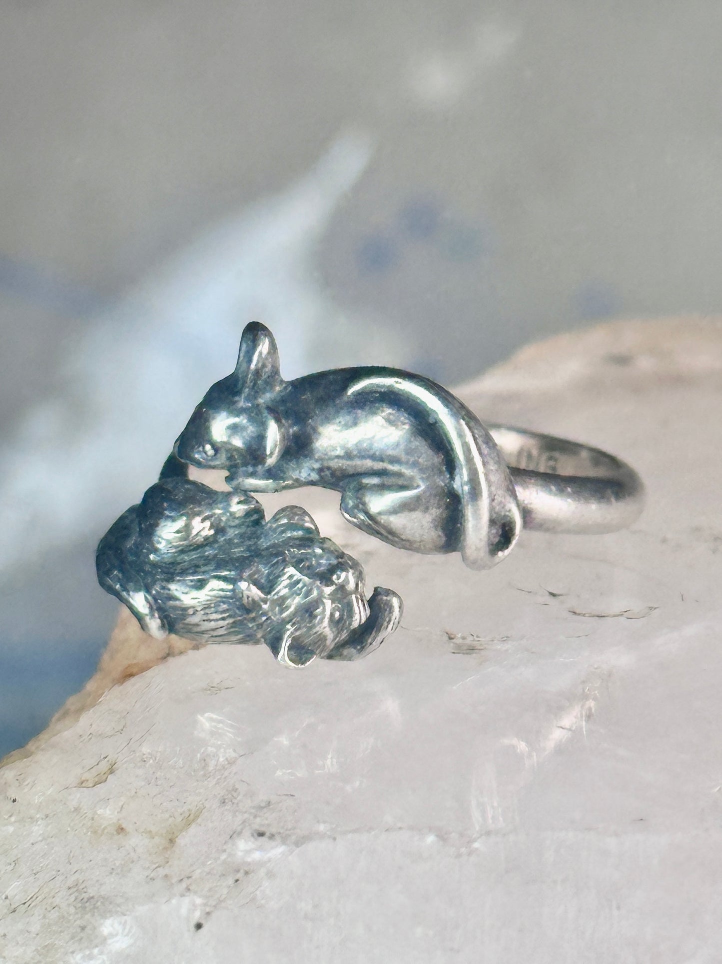 Cat and Mouse ring mouse cat band size 7.50 sterling silver women girls