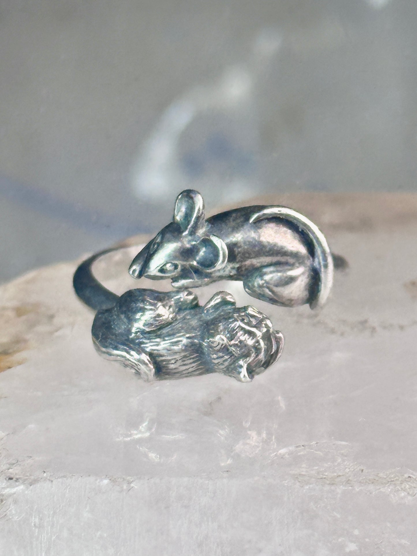 Cat and Mouse ring mouse cat band size 7.50 sterling silver women girls