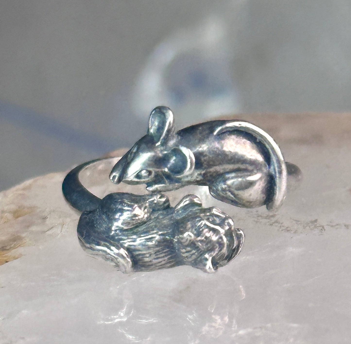 Cat and Mouse ring mouse cat band size 7.50 sterling silver women girls