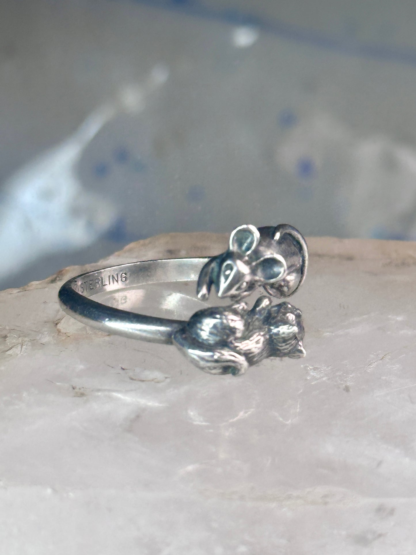 Cat and Mouse ring mouse cat band size 7.50 sterling silver women girls