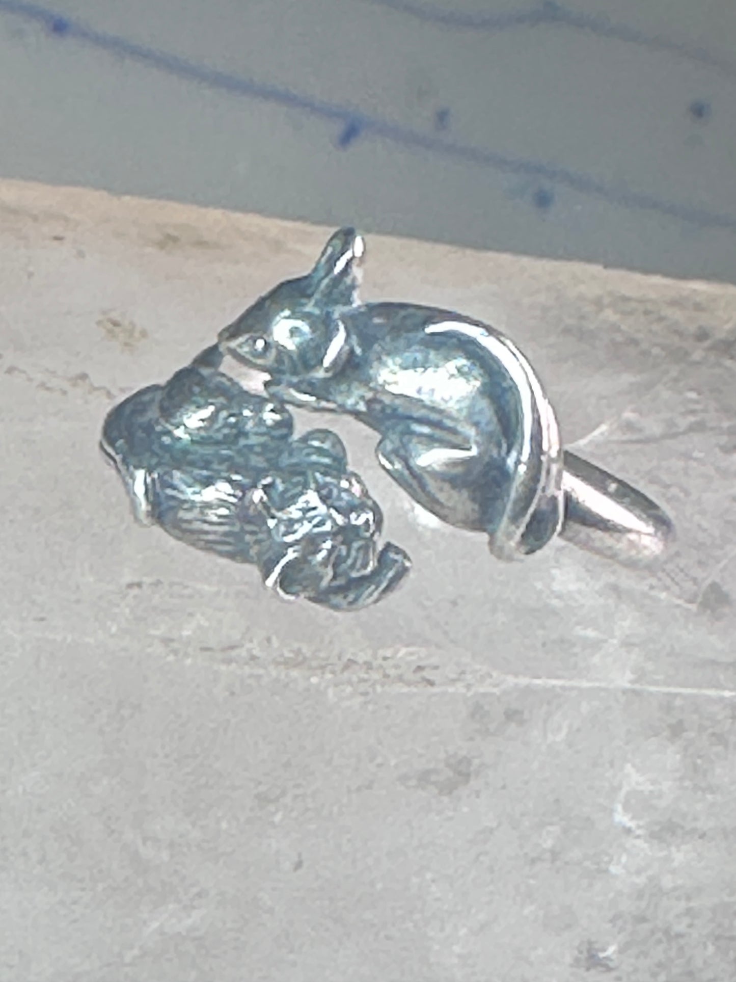 Cat and Mouse ring mouse cat band size 7.50 sterling silver women girls