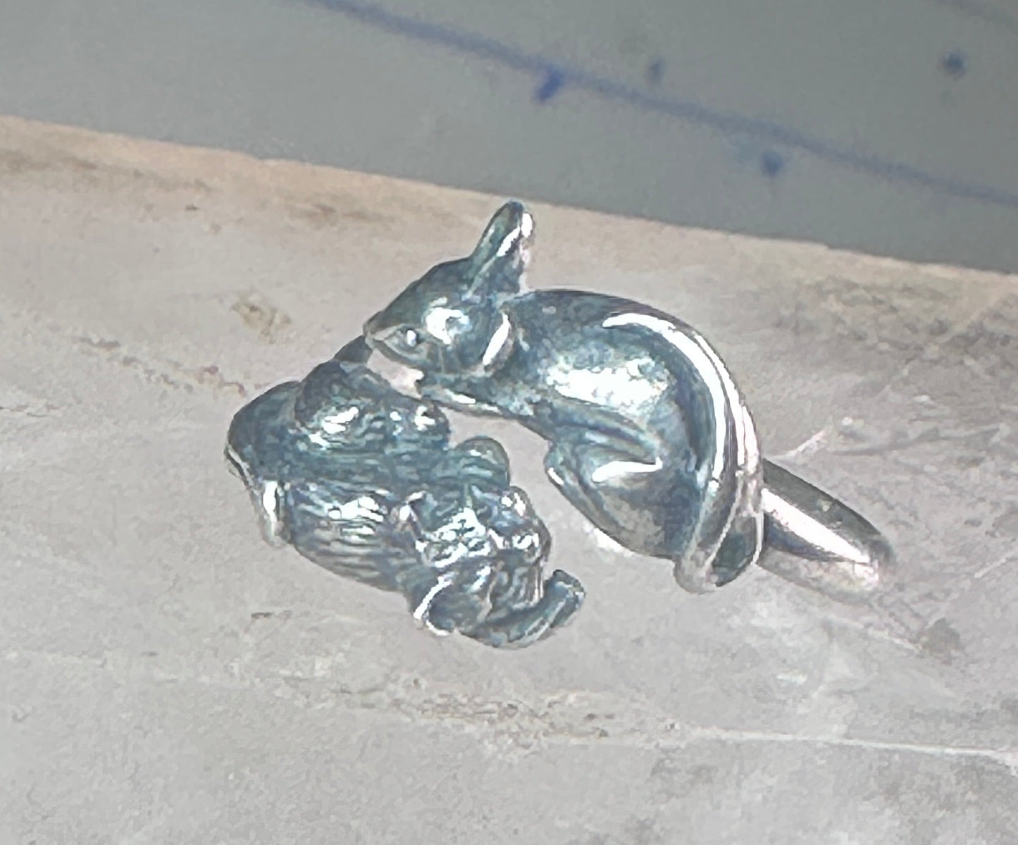 Cat and Mouse ring mouse cat band size 7.50 sterling silver women girls