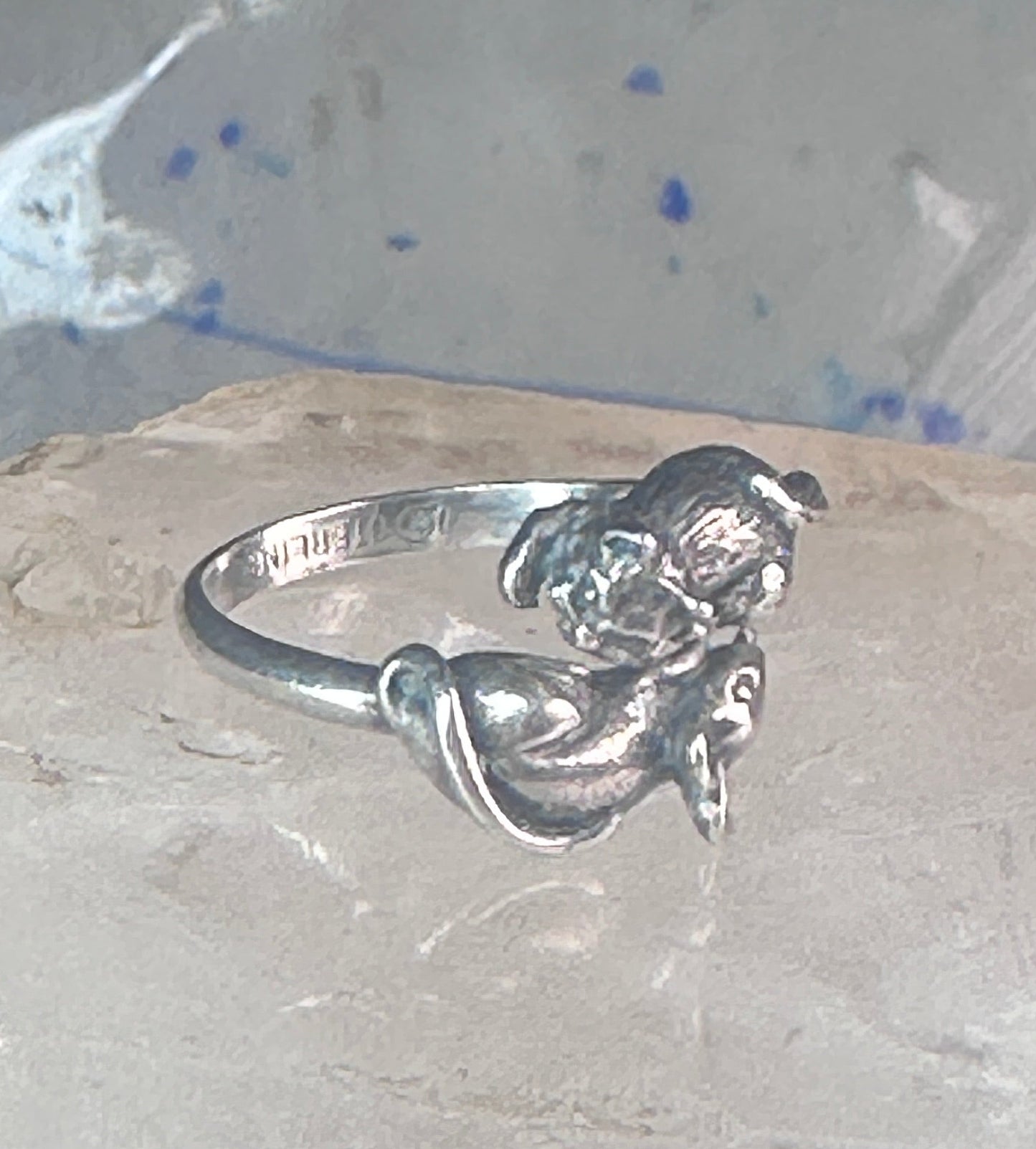 Cat and Mouse ring mouse cat band size 7.50 sterling silver women girls