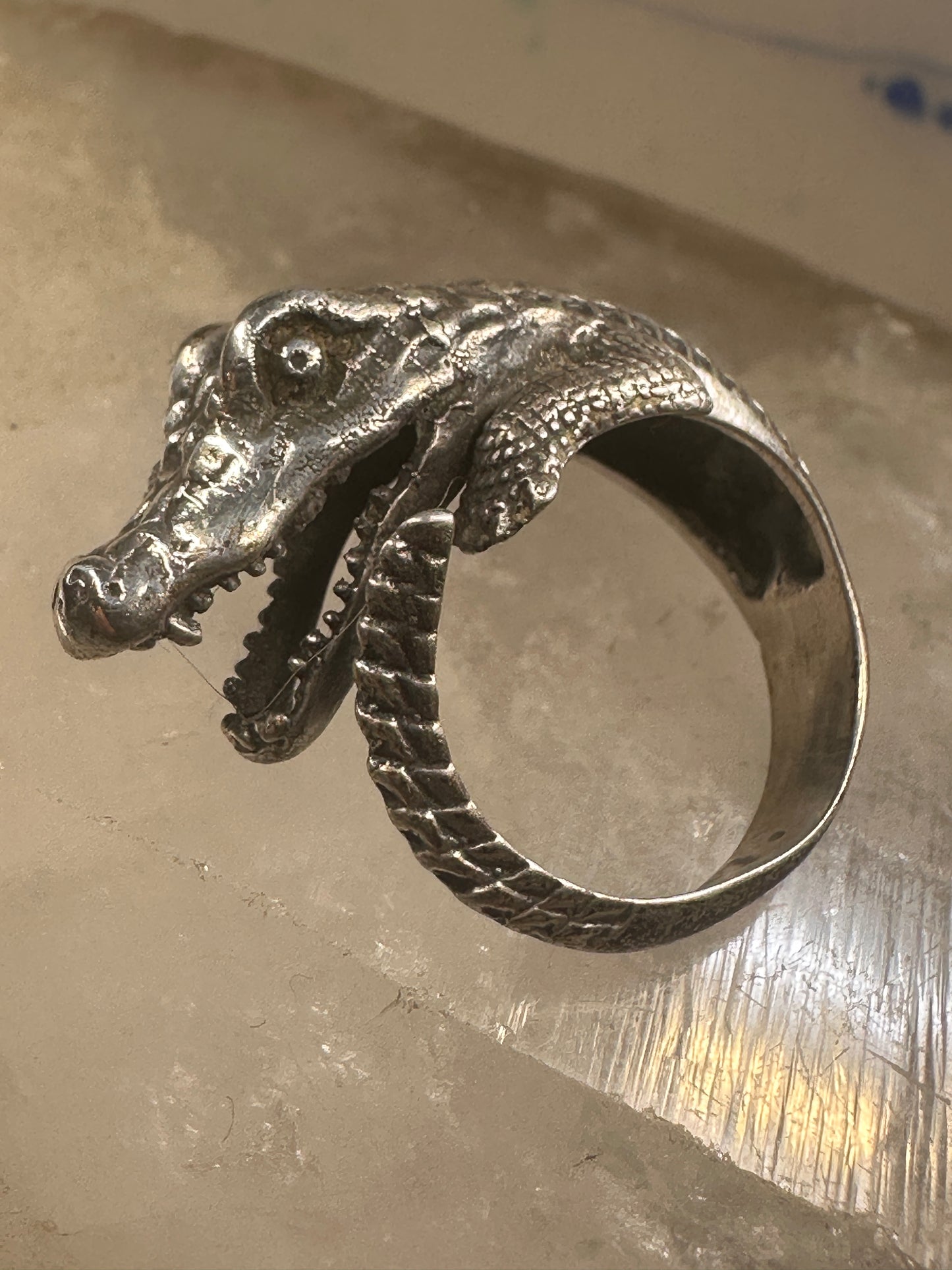 Alligator ring leaves size 5 Crocodile reptile sterling silver women
