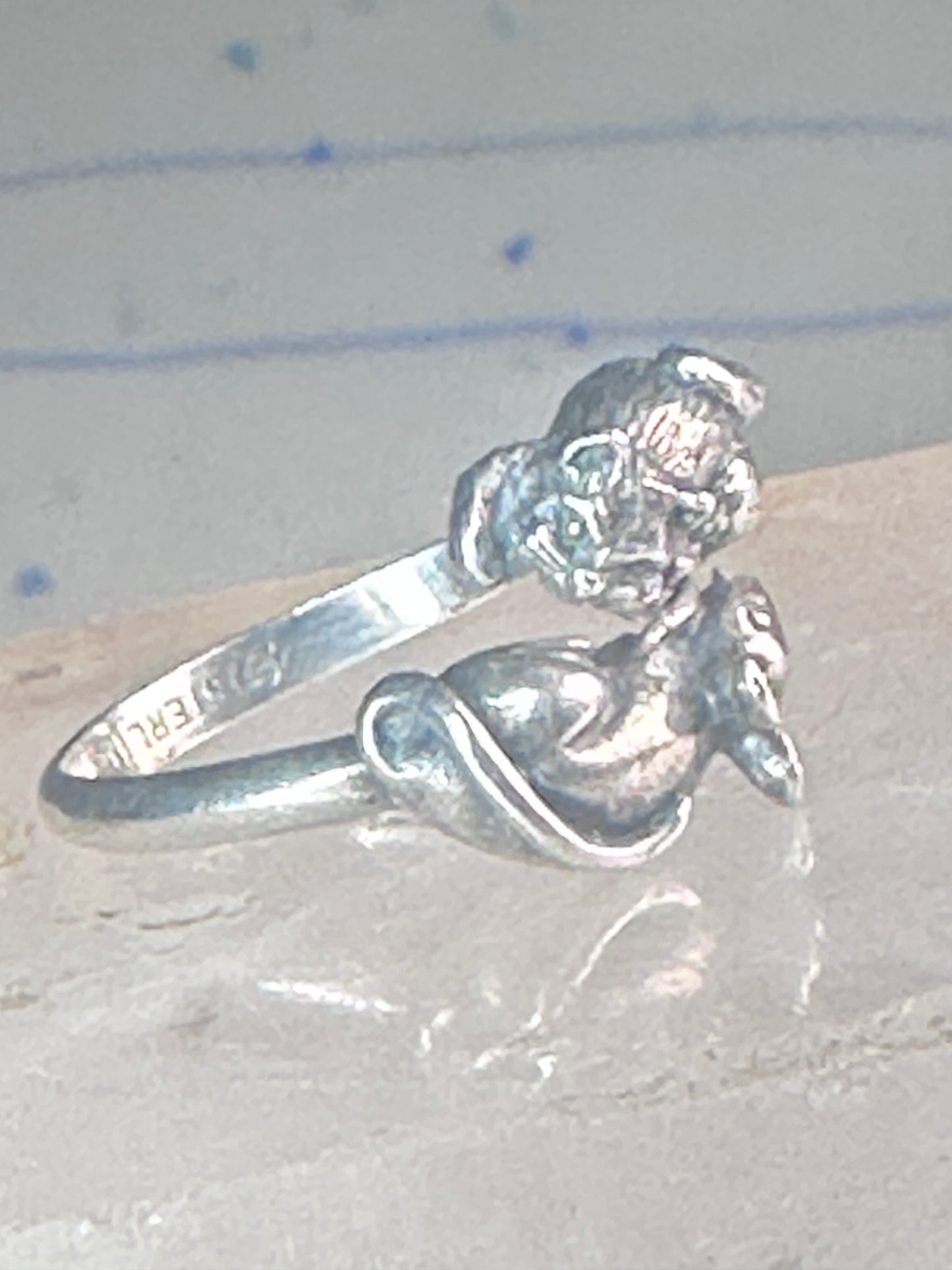 Cat and Mouse ring mouse cat band size 7.50 sterling silver women girls