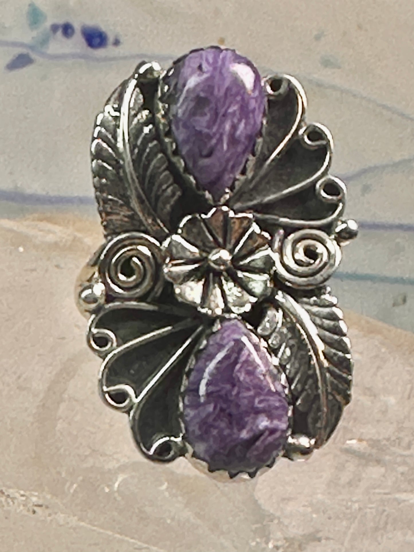 Amethyst ring southwest leaves Size size 7.75 sterling silver women girls