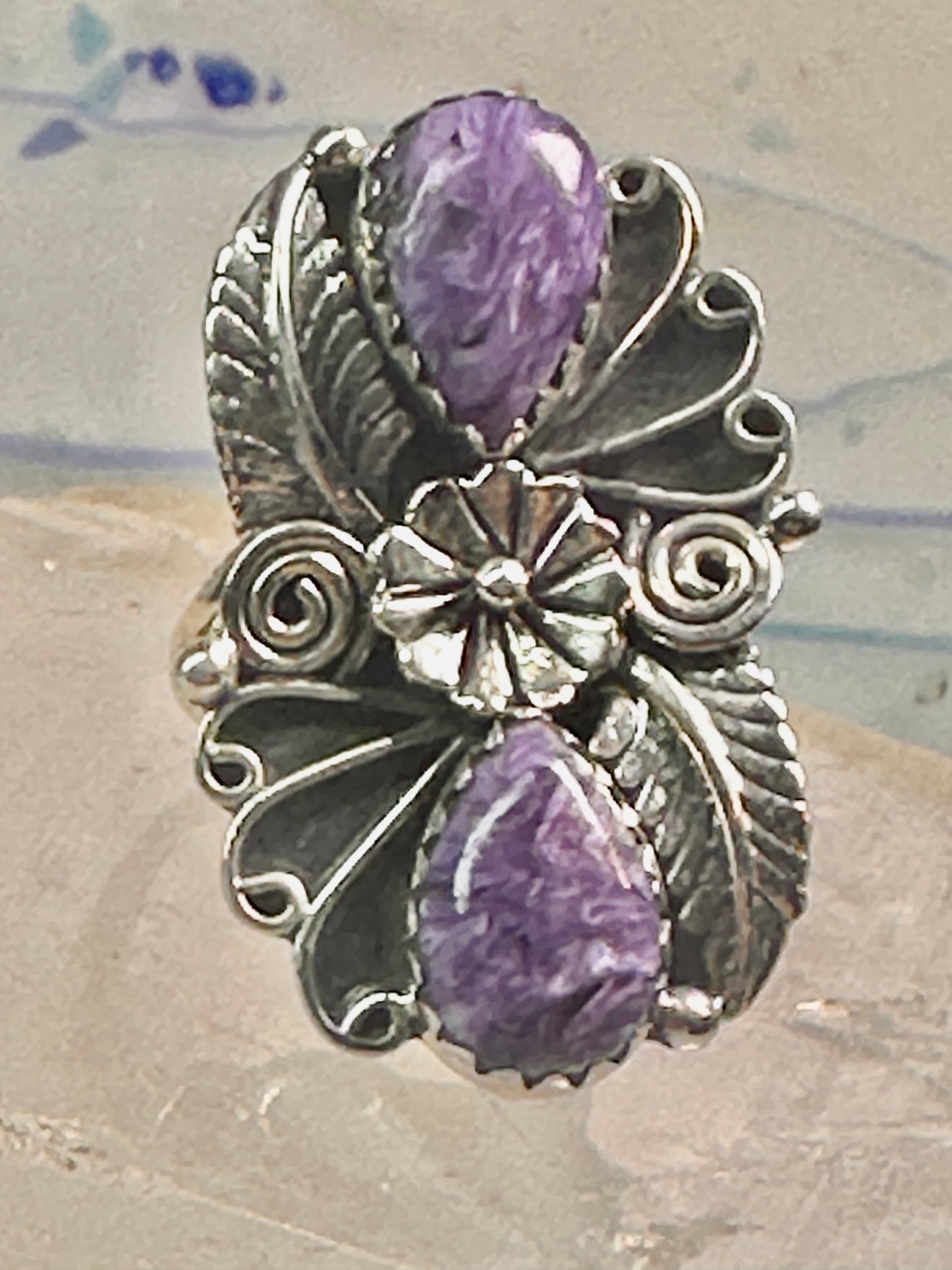Amethyst ring southwest leaves Size size 7.75 sterling silver women girls