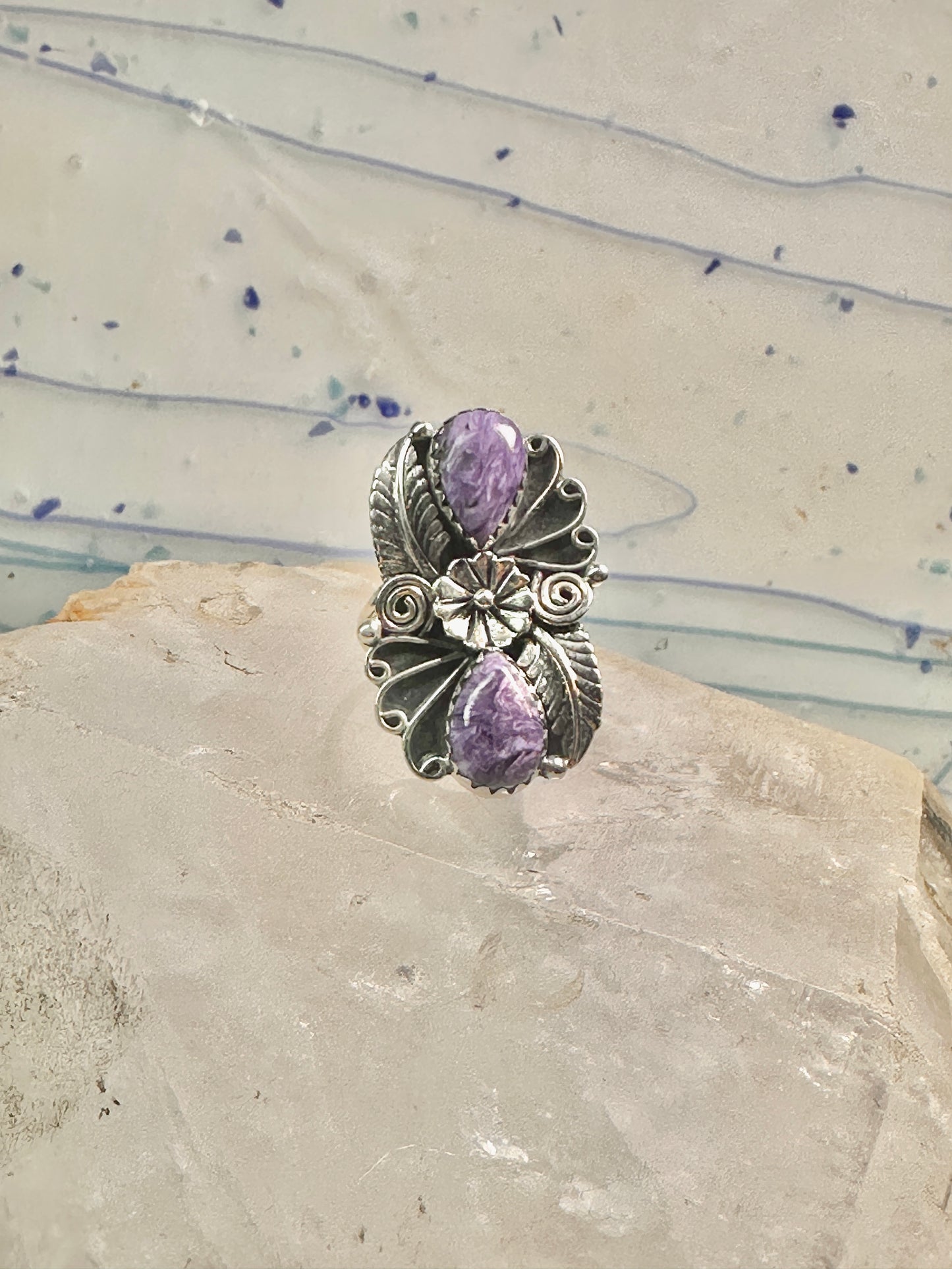 Amethyst ring southwest leaves Size size 7.75 sterling silver women girls