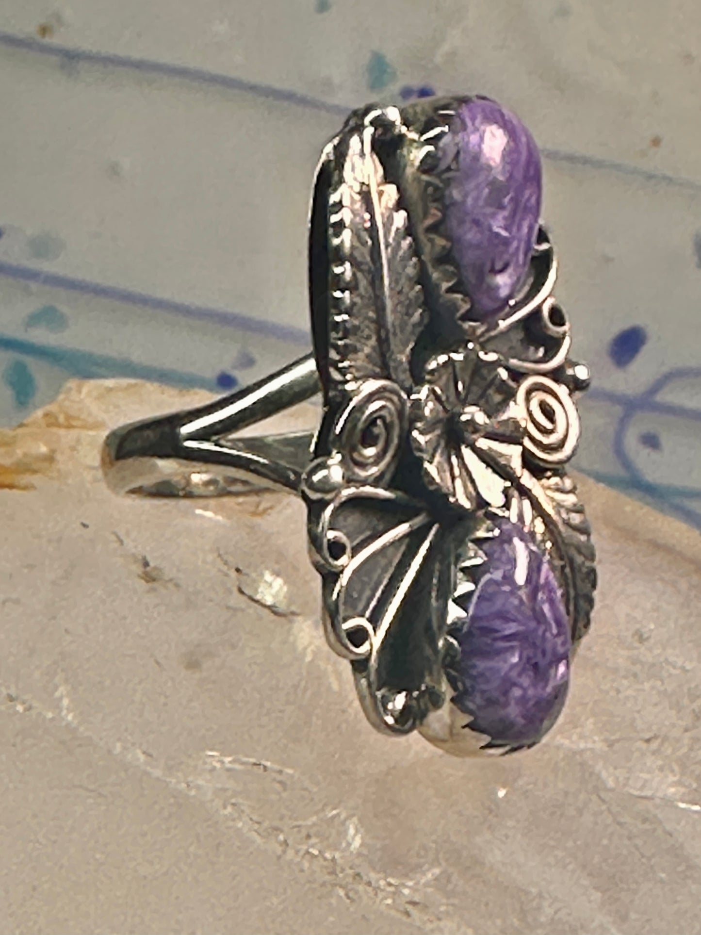 Amethyst ring southwest leaves Size size 7.75 sterling silver women girls