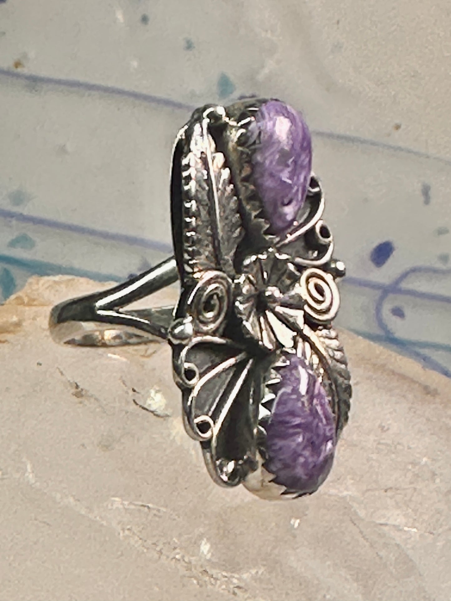 Amethyst ring southwest leaves Size size 7.75 sterling silver women girls