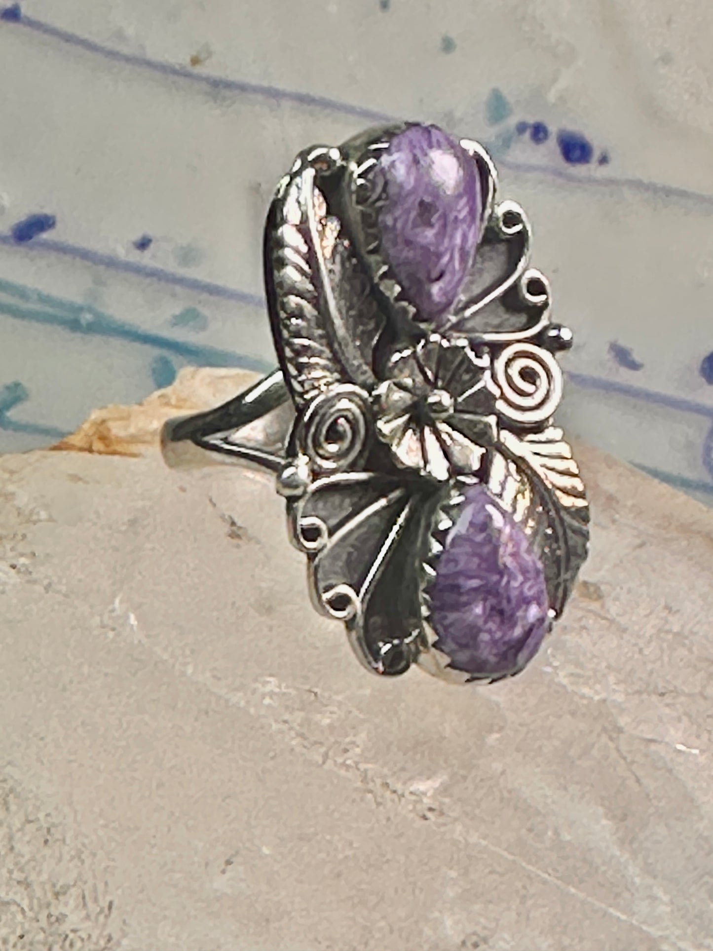 Amethyst ring southwest leaves Size size 7.75 sterling silver women girls