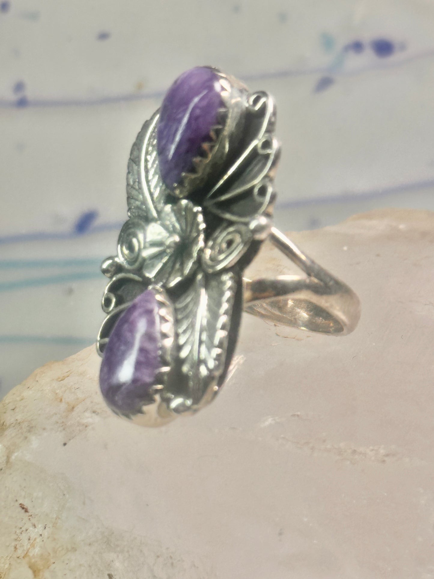 Amethyst ring southwest leaves Size size 7.75 sterling silver women girls