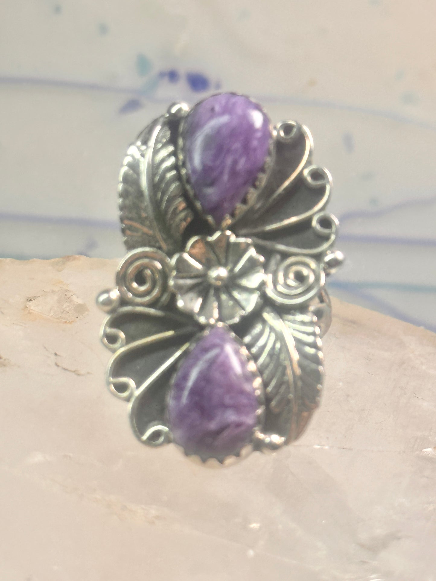 Amethyst ring southwest leaves Size size 7.75 sterling silver women girls