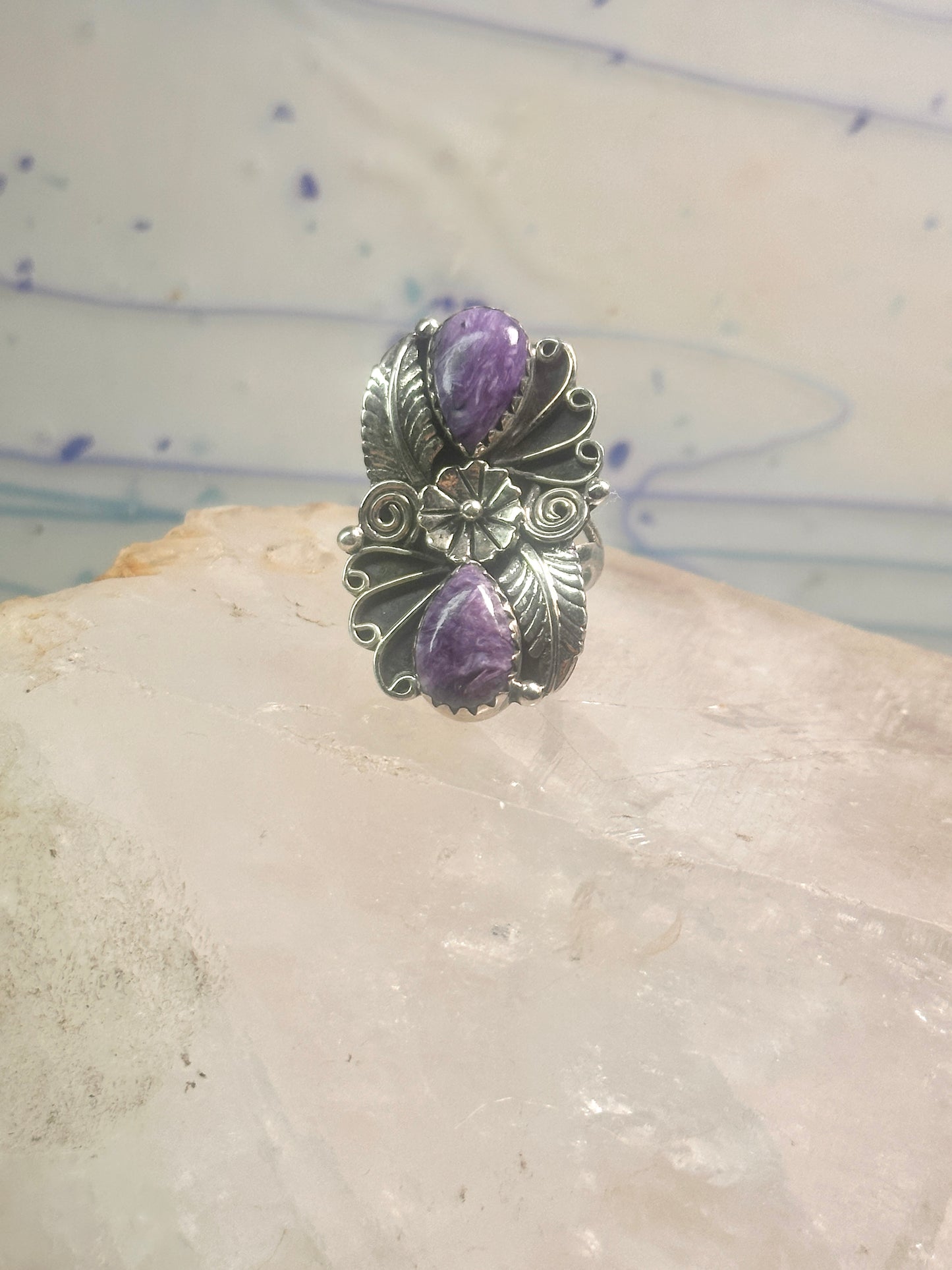 Amethyst ring southwest leaves Size size 7.75 sterling silver women girls
