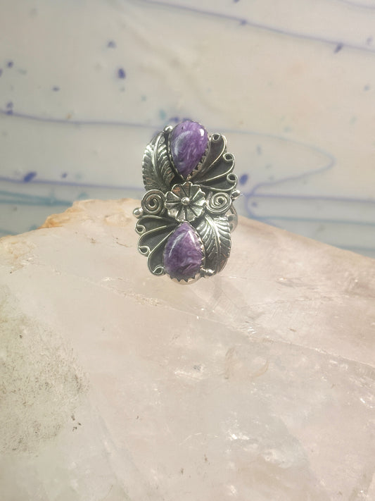 Amethyst ring southwest leaves Size size 7.75 sterling silver women girls