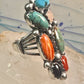 Long Multi gemstone Navajo ring southwest Size 7 sterling silver women