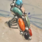 Long Multi gemstone Navajo ring southwest Size 7 sterling silver women