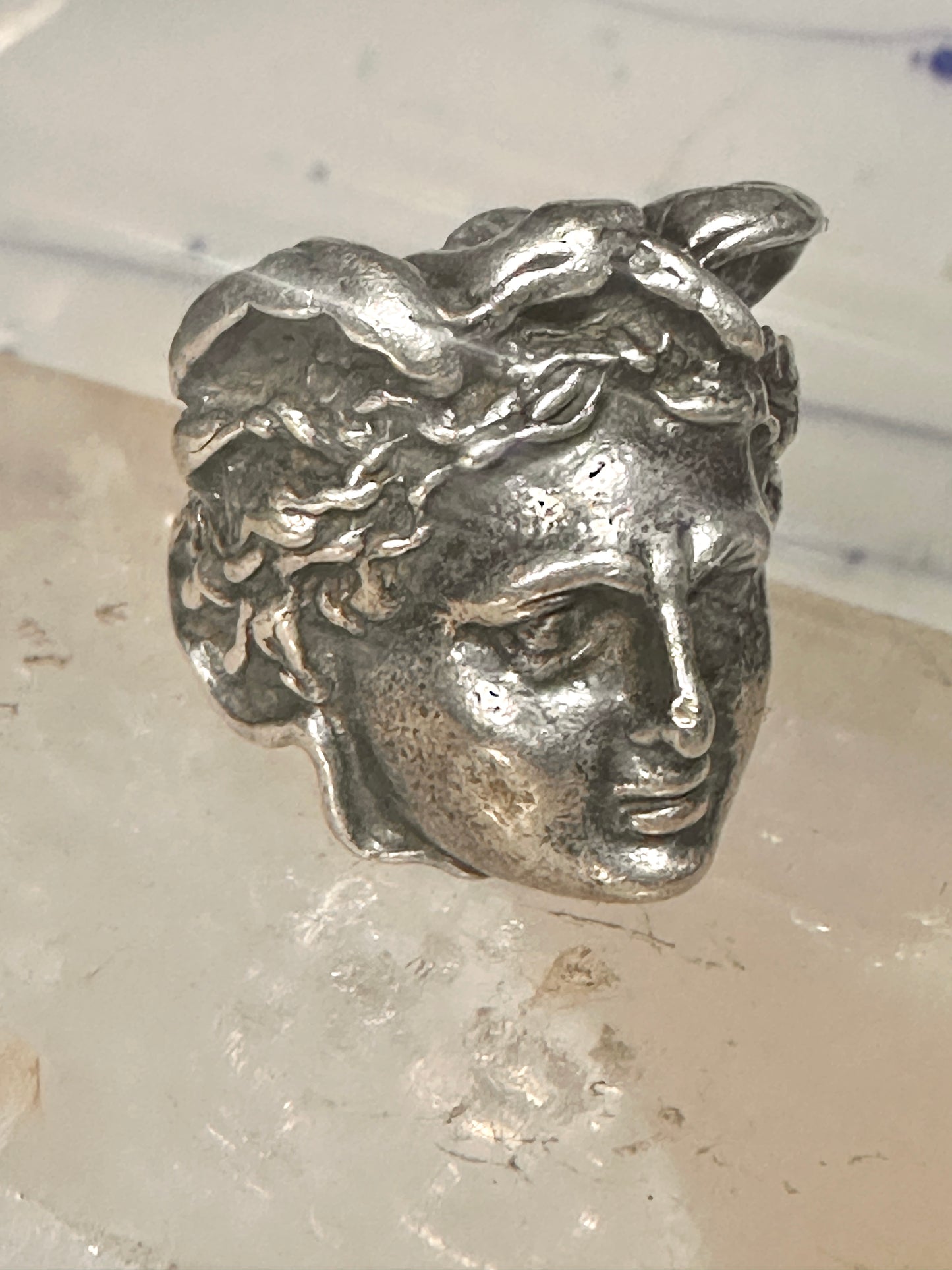 Face ring Mercury Greco Roman Classical face band size 7.50 sterling silver women